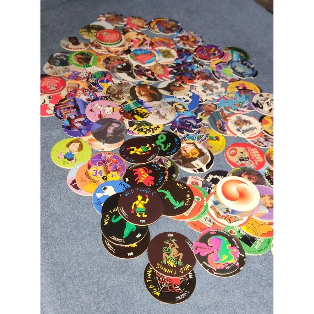 159 Vintage 90s Pogs Lot –‎ Mixed Designs, Holo, Licensed & Generic Caps